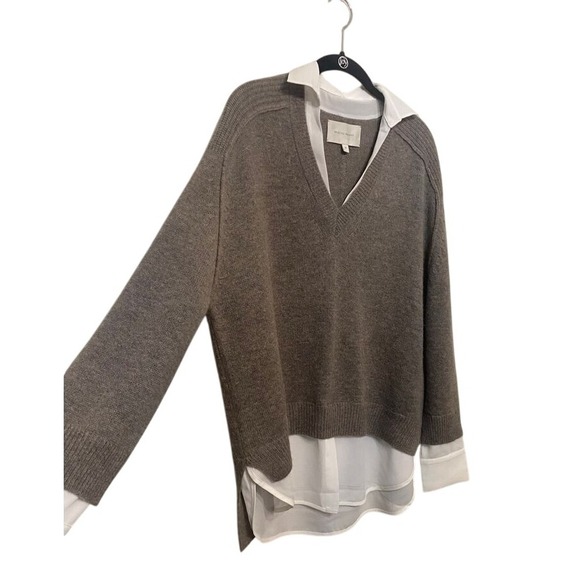 Brochu Walker The Looker Layered V-Neck Knit Sweater Grey Medium NWOT - Picture 6 of 8